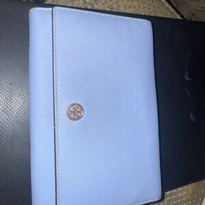 Tory Burch Sky Blue Lavender Wallet with Gold Logo